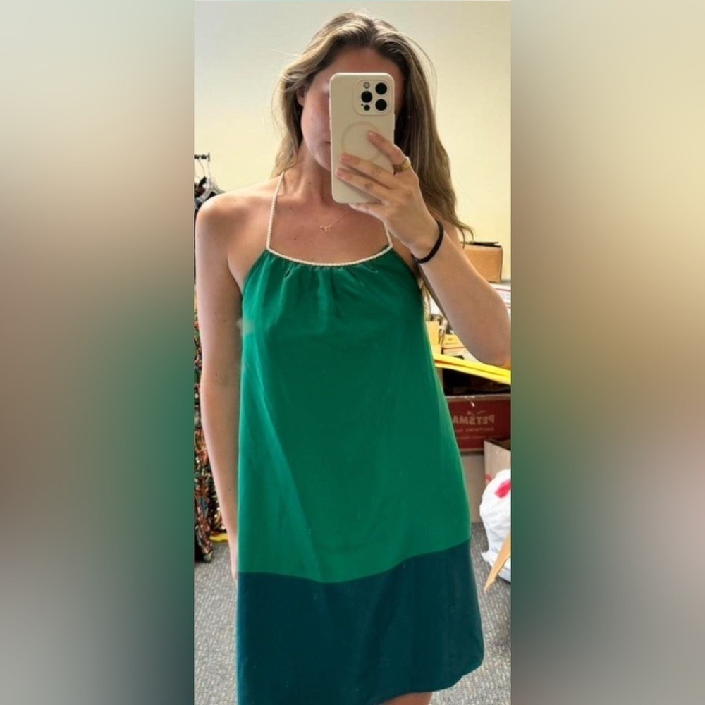 Zara TRF Green Colorblock Halter Mini Dress Rope Macrame Back Detail Small